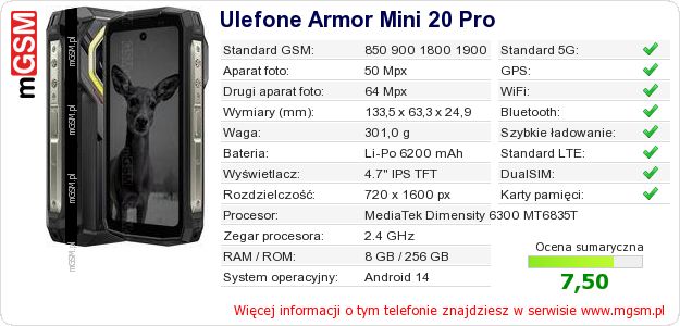 Dane telefonu Ulefone Armor Mini 20 Pro Dane telefonu Ulefone Armor Mini 20 Pro