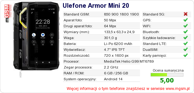 Dane telefonu Ulefone Armor Mini 20