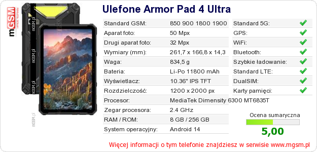 Dane telefonu Ulefone Armor Pad 4 Ultra