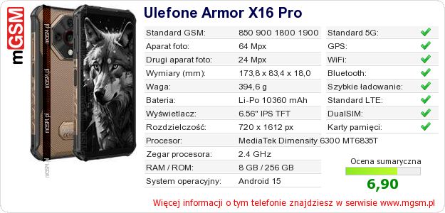 Dane telefonu Ulefone Armor X16 Pro Dane telefonu Ulefone Armor X16 Pro