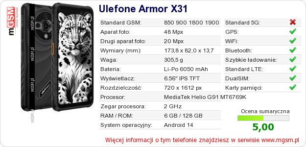 Dane telefonu Ulefone Armor X31