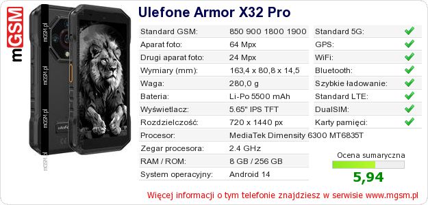 Dane telefonu Ulefone Armor X32 Pro