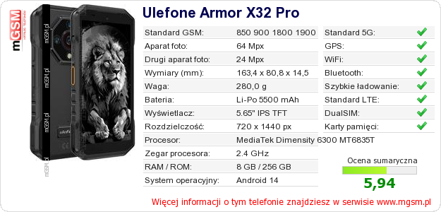 Dane telefonu Ulefone Armor X32 Pro