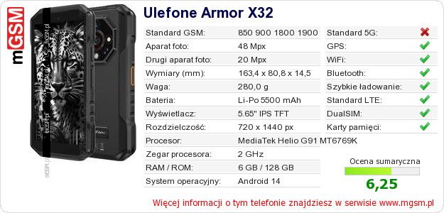 Dane telefonu Ulefone Armor X32