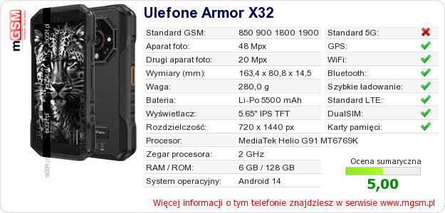 Dane telefonu Ulefone Armor X32