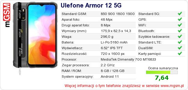 Dane telefonu Ulefone Armor 12 5G Dane telefonu Ulefone Armor 12 5G