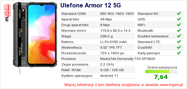 Dane telefonu Ulefone Armor 12 5G