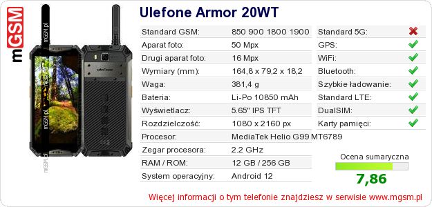 Dane telefonu Ulefone Armor 20WT Dane telefonu Ulefone Armor 20WT