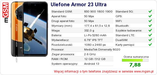 Dane telefonu Ulefone Armor 23 Ultra Dane telefonu Ulefone Armor 23 Ultra