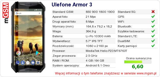 Dane telefonu Ulefone Armor 3 Dane telefonu Ulefone Armor 3