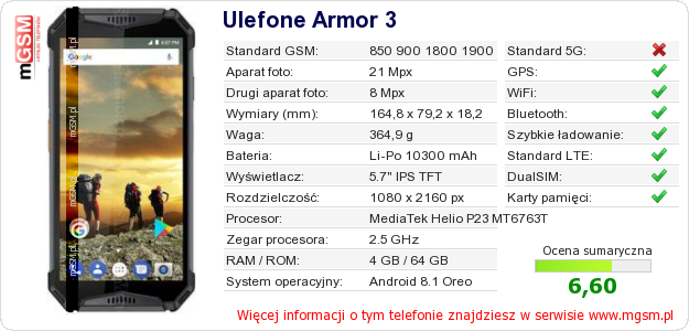 Dane telefonu Ulefone Armor 3