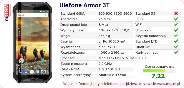 Dane telefonu Ulefone Armor 3T