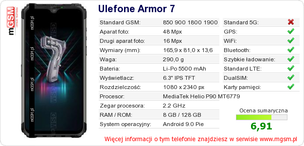 Dane telefonu Ulefone Armor 7