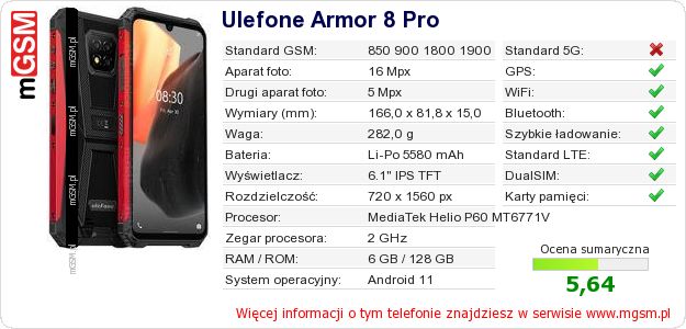 Dane telefonu Ulefone Armor 8 Pro Dane telefonu Ulefone Armor 8 Pro