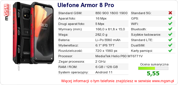 Dane telefonu Ulefone Armor 8 Pro