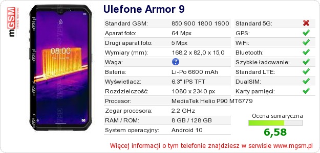 Dane telefonu Ulefone Armor 9