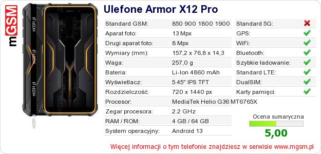 Dane telefonu Ulefone Armor X12 Pro Dane telefonu Ulefone Armor X12 Pro