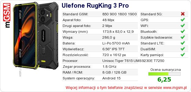 Dane telefonu Ulefone RugKing 3 Pro Dane telefonu Ulefone RugKing 3 Pro