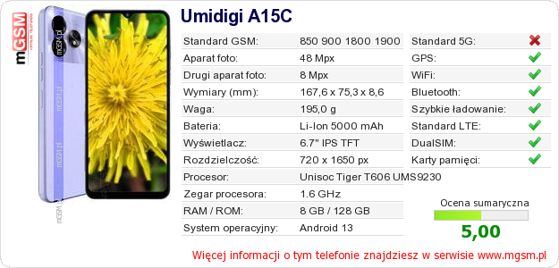 Dane telefonu Umidigi A15C
