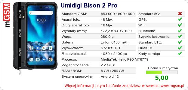 Dane telefonu Umidigi Bison 2 Pro Dane telefonu Umidigi Bison 2 Pro