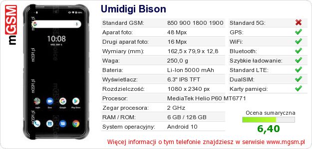 Dane telefonu Umidigi Bison