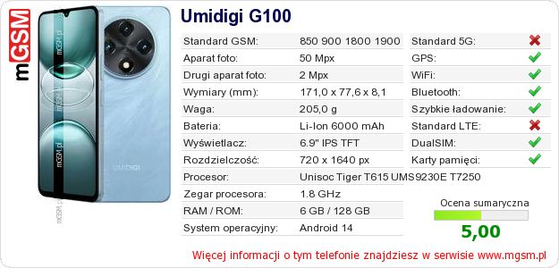 Dane telefonu Umidigi G100 Dane telefonu Umidigi G100