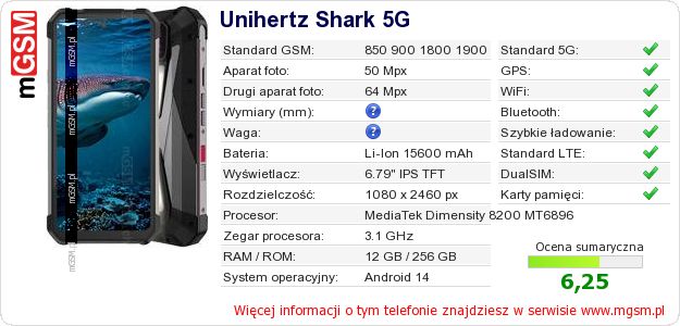 Dane telefonu Unihertz Shark 5G
