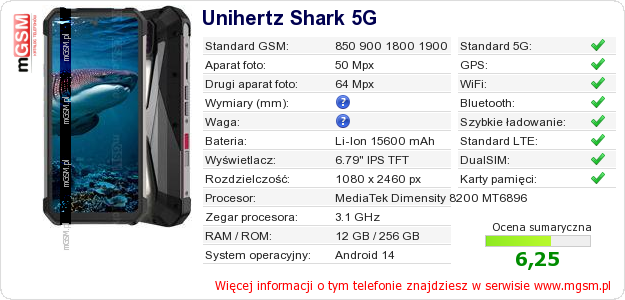 Dane telefonu Unihertz Shark 5G