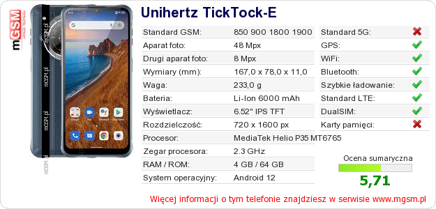Dane telefonu Unihertz TickTock-E