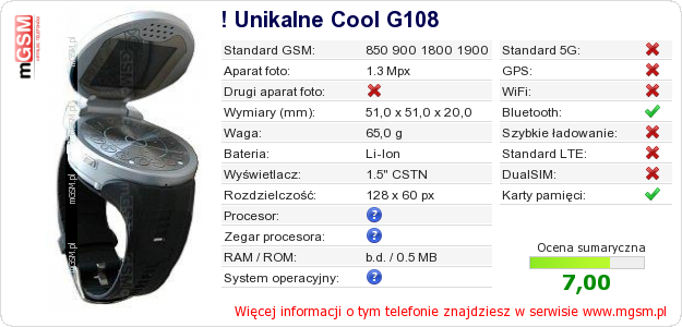Dane telefonu ! Unikalne Cool G108