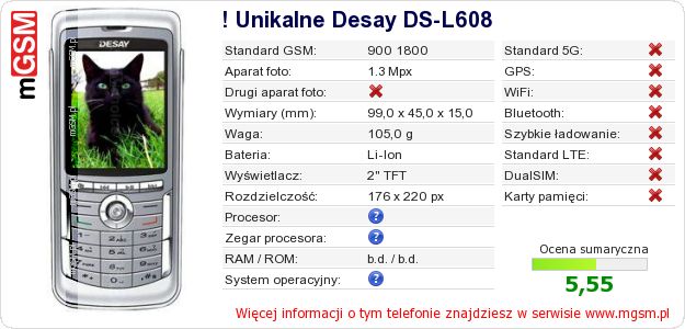 Dane telefonu ! Unikalne Desay DS-L608 Dane telefonu ! Unikalne Desay DS-L608
