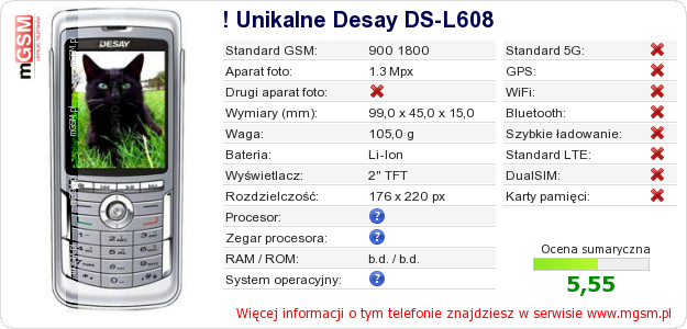 Dane telefonu ! Unikalne Desay DS-L608 Dane telefonu ! Unikalne Desay DS-L608