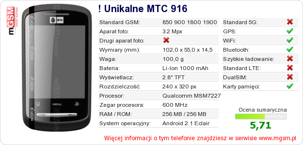 Dane telefonu ! Unikalne MTC 916