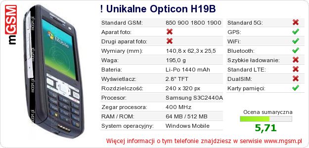 Dane telefonu ! Unikalne Opticon H19B