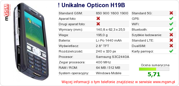 Dane telefonu ! Unikalne Opticon H19B