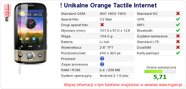 Dane telefonu ! Unikalne Orange Tactile Internet