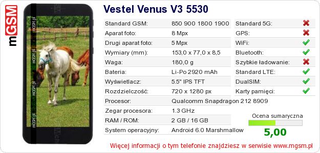 Dane telefonu Vestel Venus V3 5530