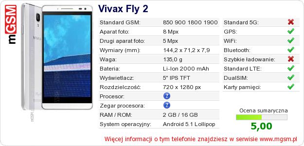 Dane telefonu Vivax Fly 2