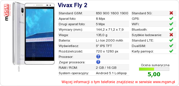 Dane telefonu Vivax Fly 2