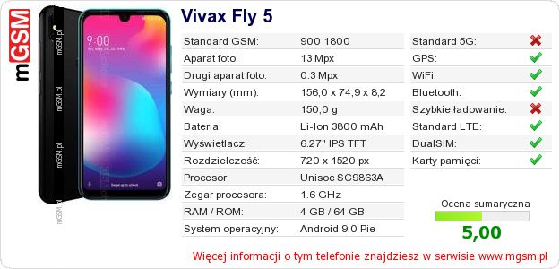 Dane telefonu Vivax Fly 5