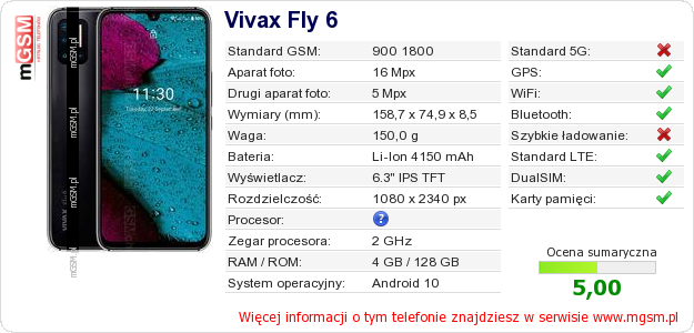 Dane telefonu Vivax Fly 6
