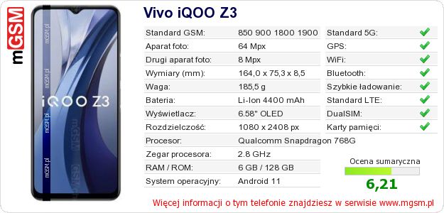 Dane telefonu Vivo iQOO Z3