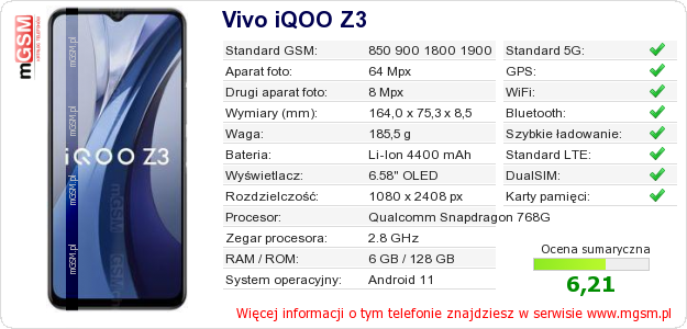 Dane telefonu Vivo iQOO Z3
