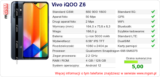 Dane telefonu Vivo iQOO Z6