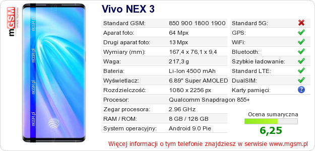 Dane telefonu Vivo NEX 3