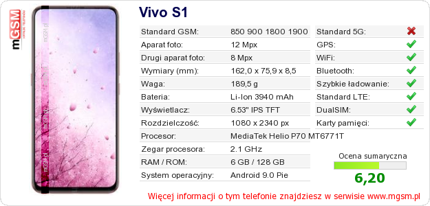 Dane telefonu Vivo S1