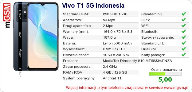 Dane telefonu Vivo T1 5G Indonesia Dane telefonu Vivo T1 5G Indonesia
