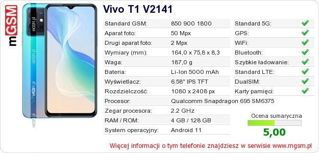 Dane telefonu Vivo T1 V2141