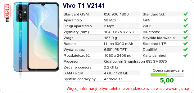 Dane telefonu Vivo T1 V2141
