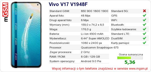 Dane telefonu Vivo V17 V1948F